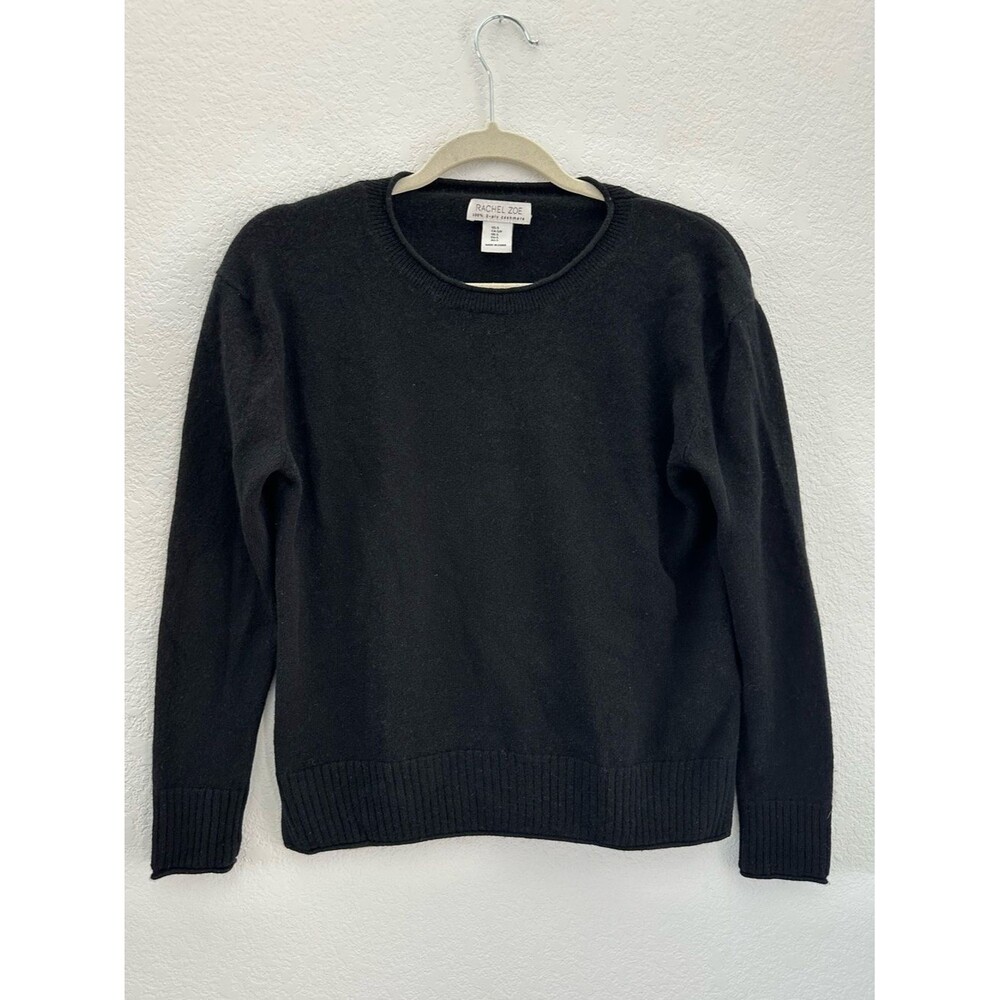 Rachel Zoe Womens 100 Cashmere Split Hem Crewneck Sweater Size S Black Knit Cozy